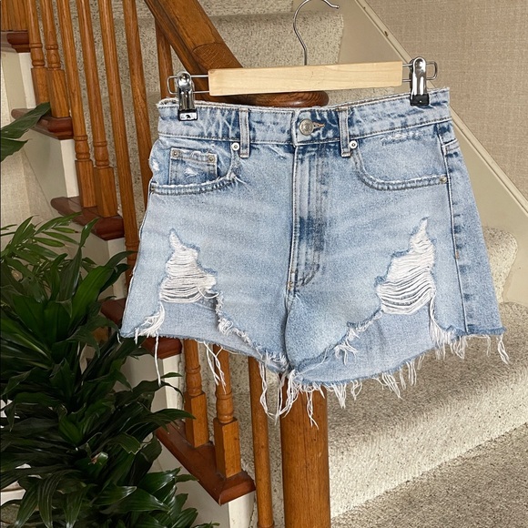 Zara Pants - Zara Distressed Light Blue High Rise Denim Shorts 26